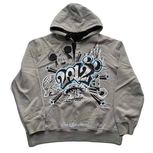 Disney Parks 2012 Henley Hoodie Pullover Sweatshirt Mickey Mouse Castle XL Gray